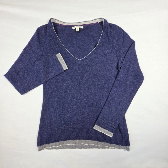 Banana Republic Cashmere Wool V Neck Sweater Womens M Italian Yarn Blue Elegant - Picture 3 of 16